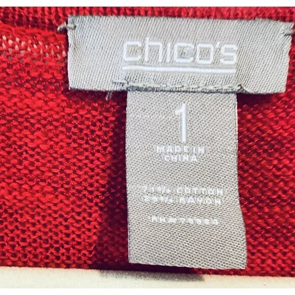 Chicos 1 Sweater Womens Medium 8 Cowl Neck Fringe Short Sleeve Red Cotton Boho - Picture 4 of 6